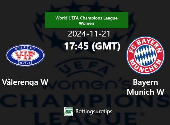 Vålerenga W vs Bayern Munich W Prediction Betting Tips & Correct Score